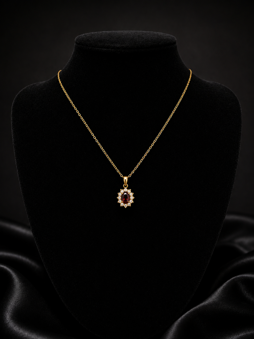 Collar dorado con piedra roja