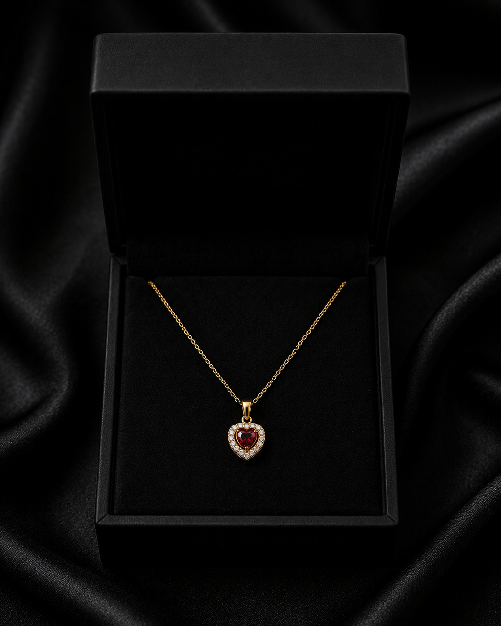 Collar dorado con piedra roja