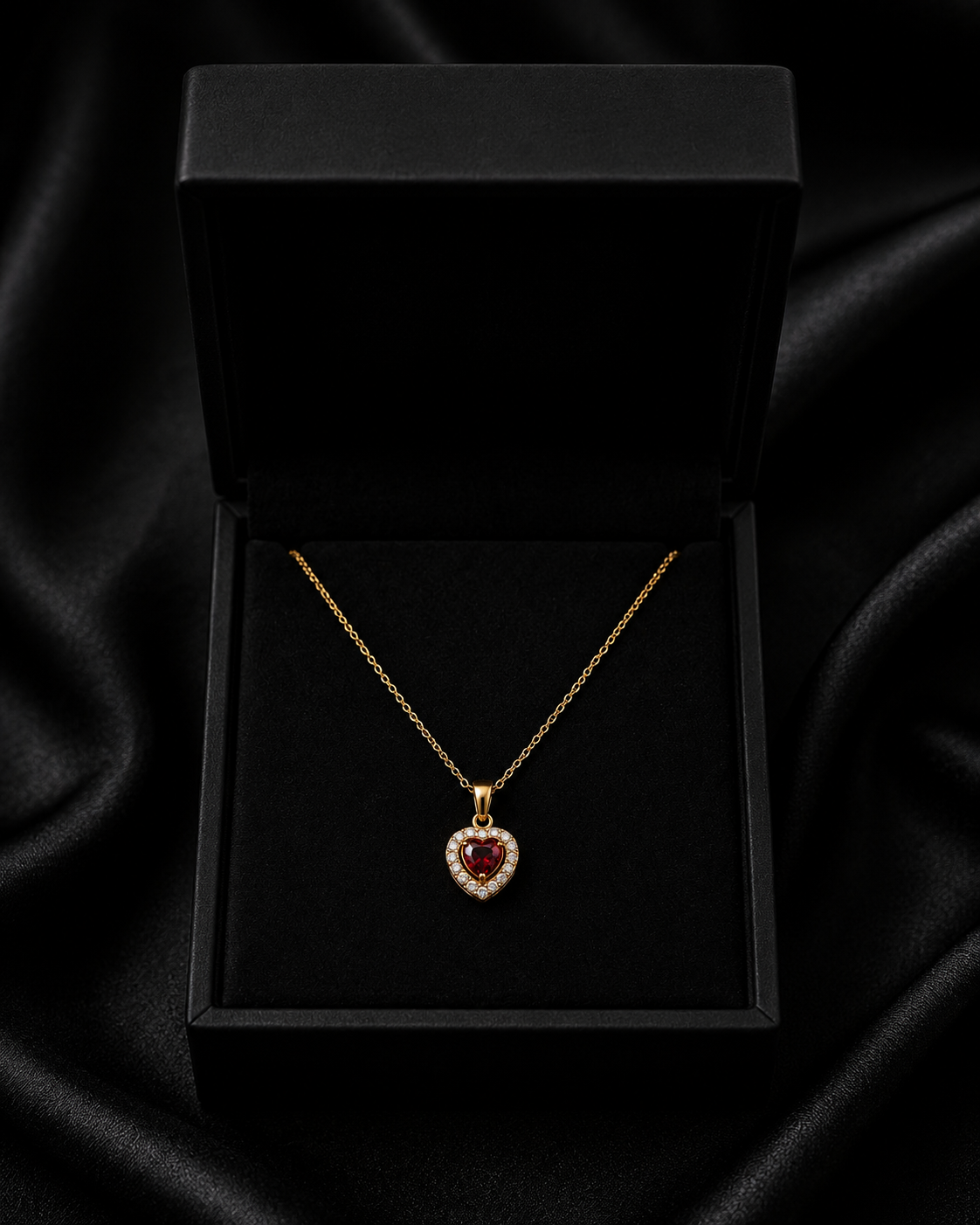 Collar dorado con piedra roja