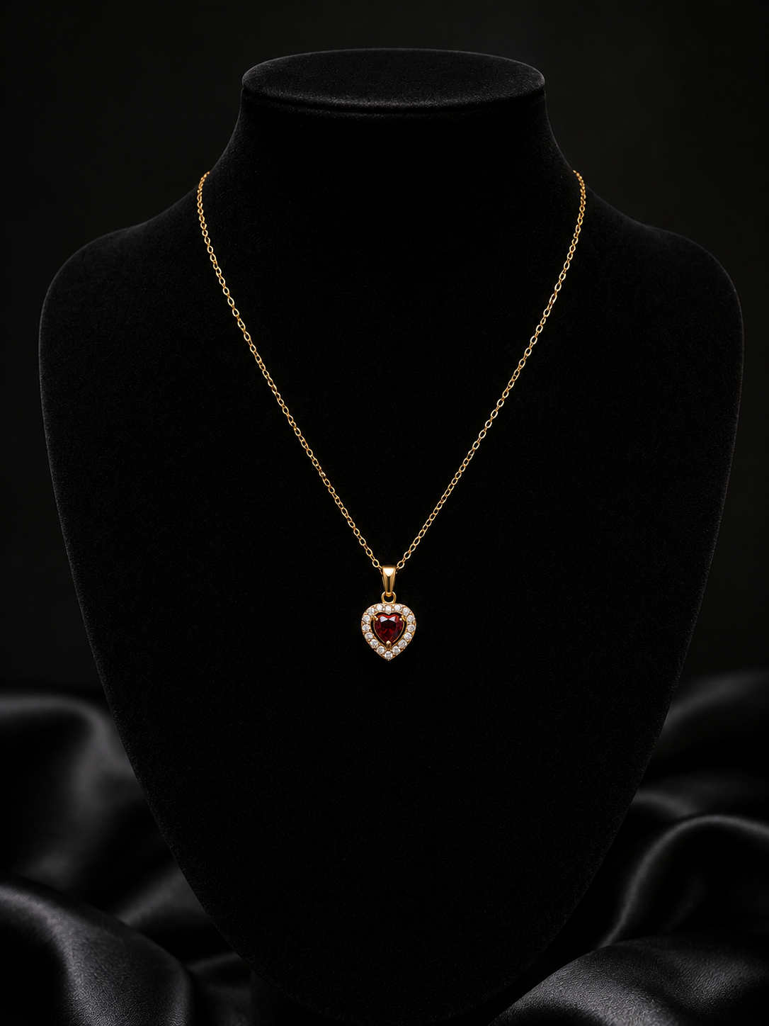 Collar dorado con piedra roja